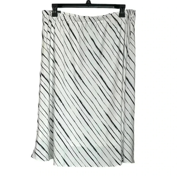 Banana Republic Satin Off White/Navy Midi Skirt sz XL - Picture 1 of 9